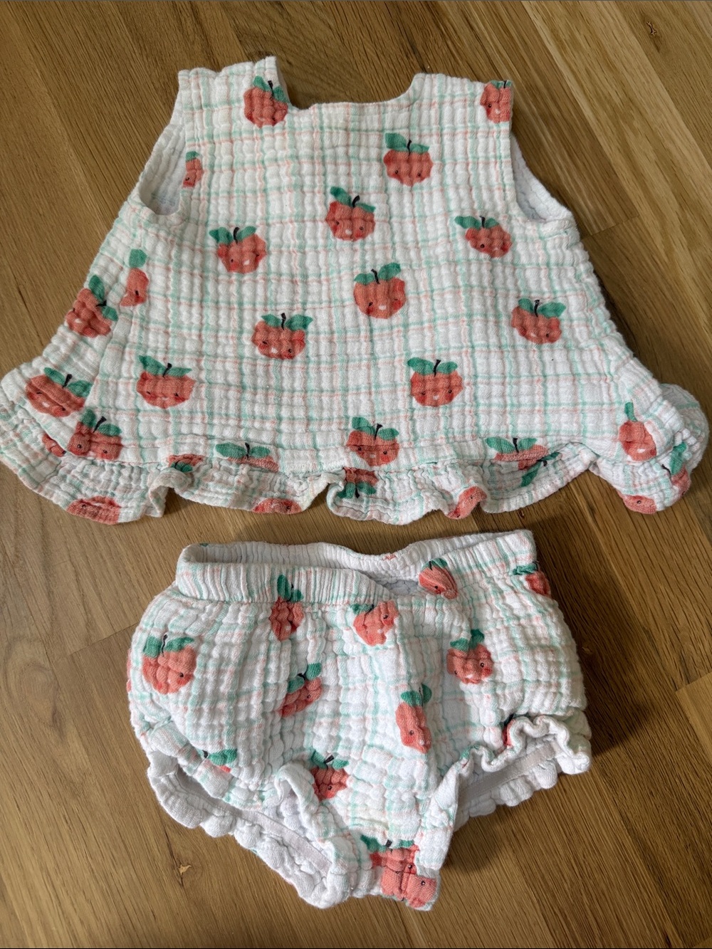 Angel Dear White and Peach Muslin Two-Piece Set